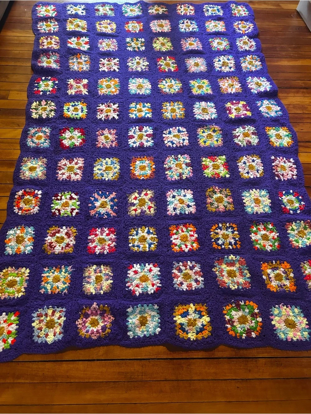 Handmade Purple Crochet Granny Square Throw Blanket - Multicolor Accents